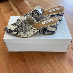 Brand new snakeskin mules